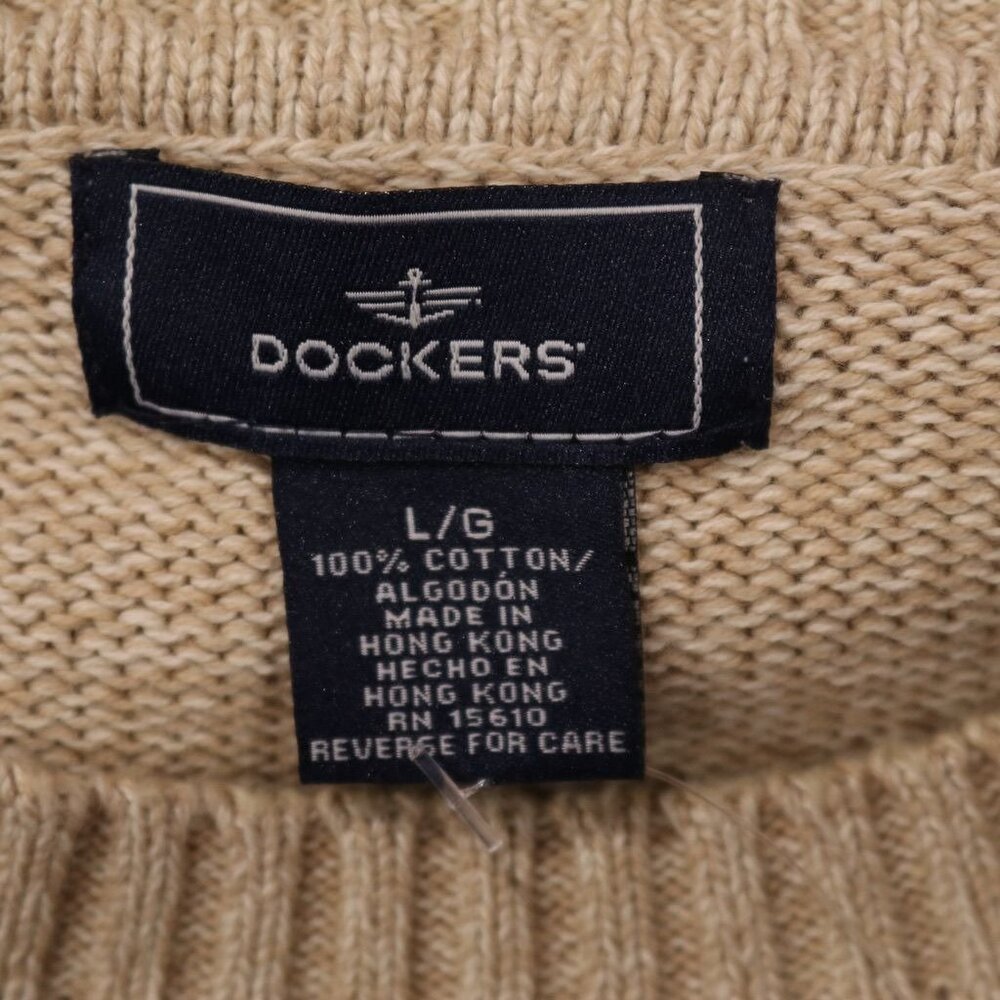 Dockers Men's Beige Sweater L Cable Knit Pullover Brown Striped Box Pattern VTG - Picture 11 of 12